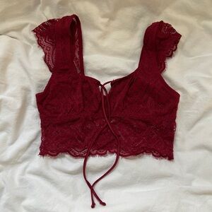 Aerie Red Lace Bow Tie Bralette